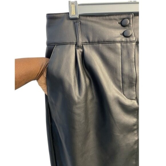 Reitmans Signature Black Pleather Skirt With Pockets Zip Button Closure Size 12 - Picture 3 of 4